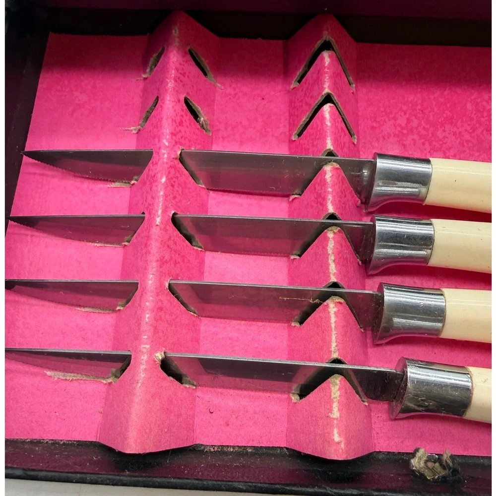 Vtg Armack Solingen Germany Stainless Steel Carving & Steak Knife Set 7pc Box
